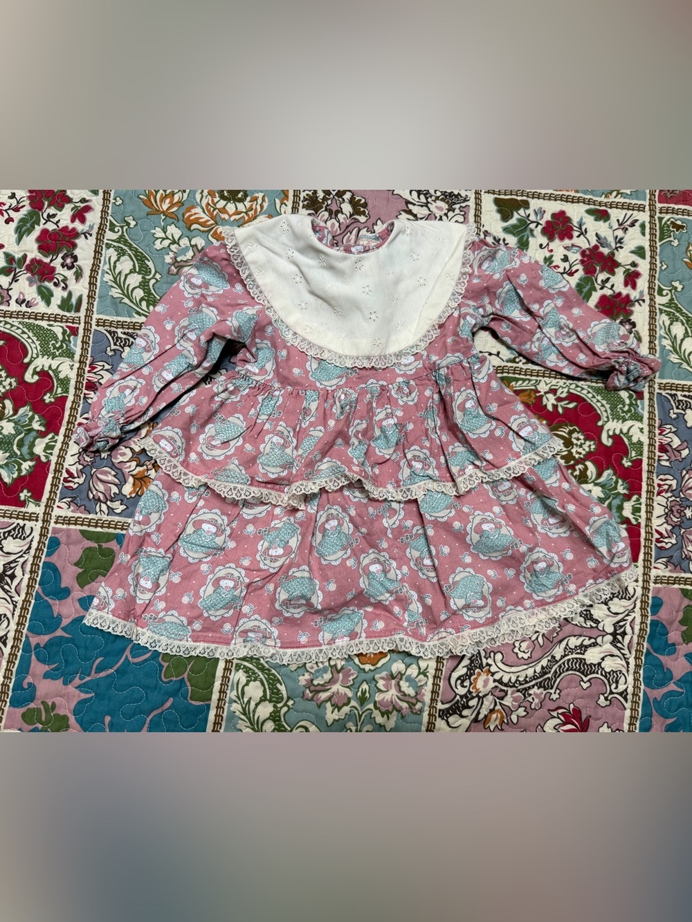 VTG Sunbonnet Sue Prairie Dress Eyelet Collar Lace Trim